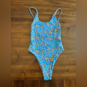 Kulani Kinis One Piece Swimsuit XS Blue Floral Print Scoop Back Bathing Suit